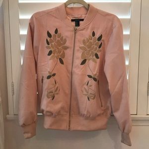 Pink Embroidered Bomber Jacket